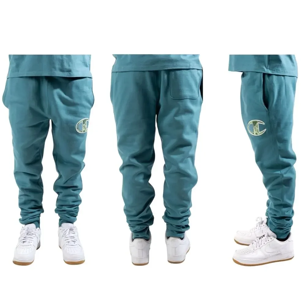 Champion Men’s XL Joggers Reverse Weave Aqua Blue Camo Logo Sweatpants